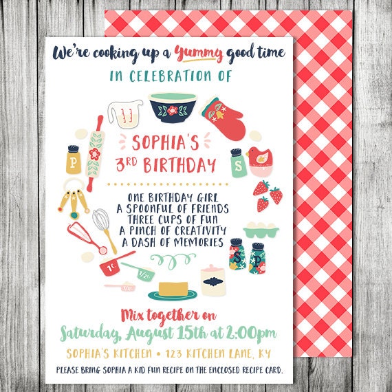 Kids Cooking Birthday Party Invitation Cooking Baking