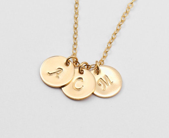 14k Gold Personalized Necklace, Initial Disc Necklace, Personalized Mom Jewelry, Monogram ...
