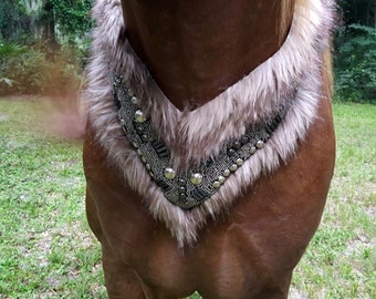 Fur and Armor Equine Necklace / Breast Collar - Warrior Prince, Demon Satyr Equine Costume - Barbarian King Horse Costume