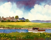 Original Watercolour Laugharne Castle Carmarthenshire Wales UK Gift Idea Art and Collectibles