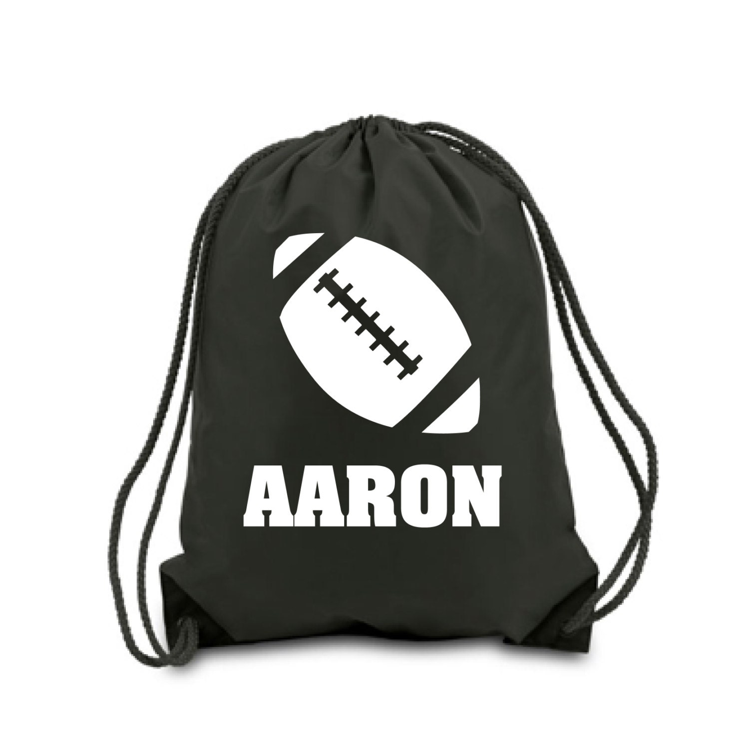 Personalized Football Drawstring Bag Black Sports Drawstring