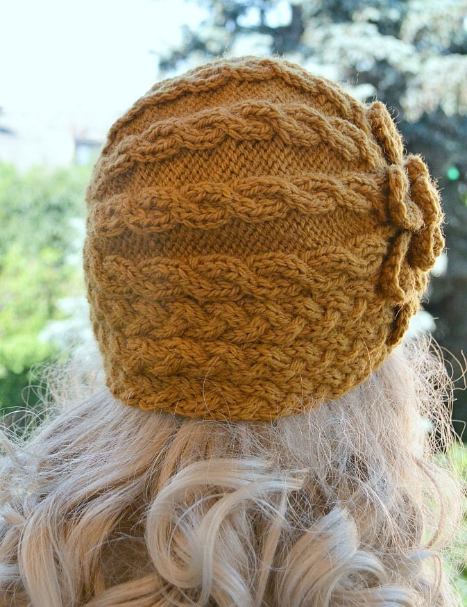 Knitted cap in flower cap / hat lovely warm autumn accessories
