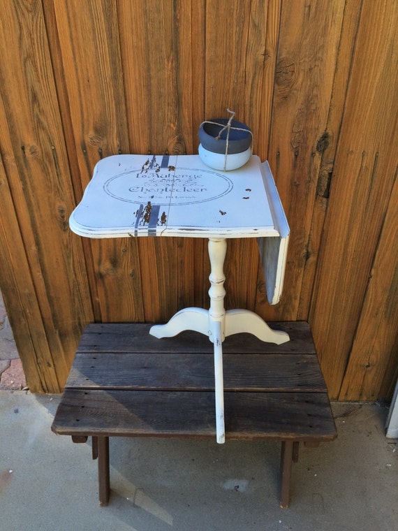 Upcycled Side Table / Small End Table / Grey and White Table