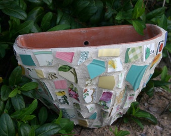 Mosaic Wall Pocket Mexican Pottery Clay Planter Vintage China Mosaic Broken Antique China