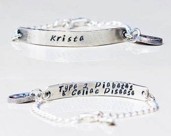 Medical Alert Bracelet and ID Bracelet Sterling Silver Custom Made - Women, Teens and Children's Bracelet