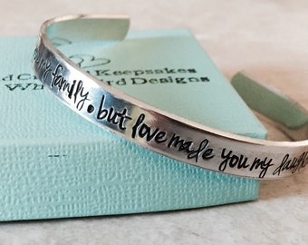 SALE! Marriage made you family but love made you my daughter personalized cuff bracelet stepdaughter wedding