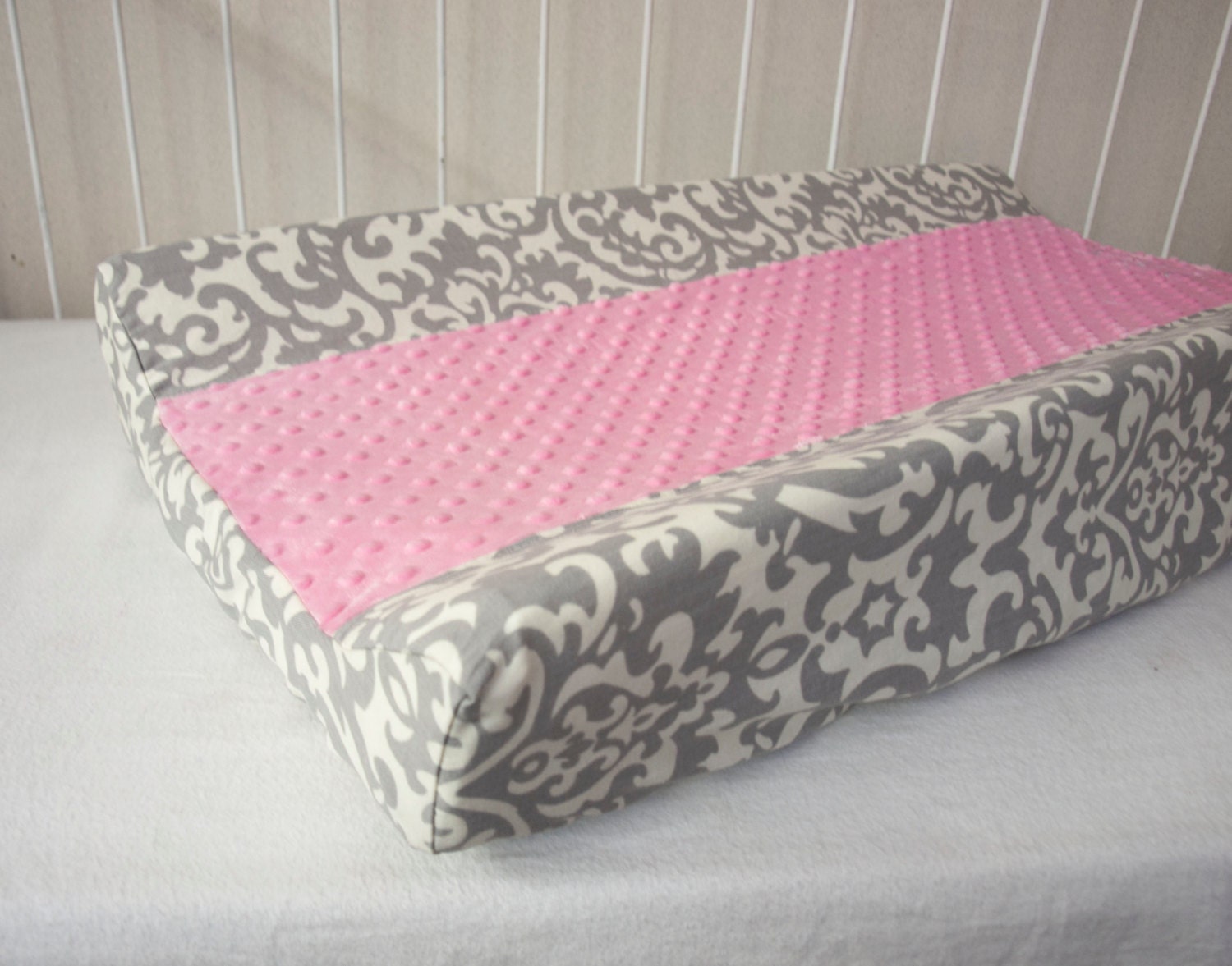 Gray Damask Designer Baby Contour Changing Pad / Mat Cover