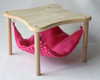 hammock holder with 1 hammock "pink with white stars" for guinea pigs