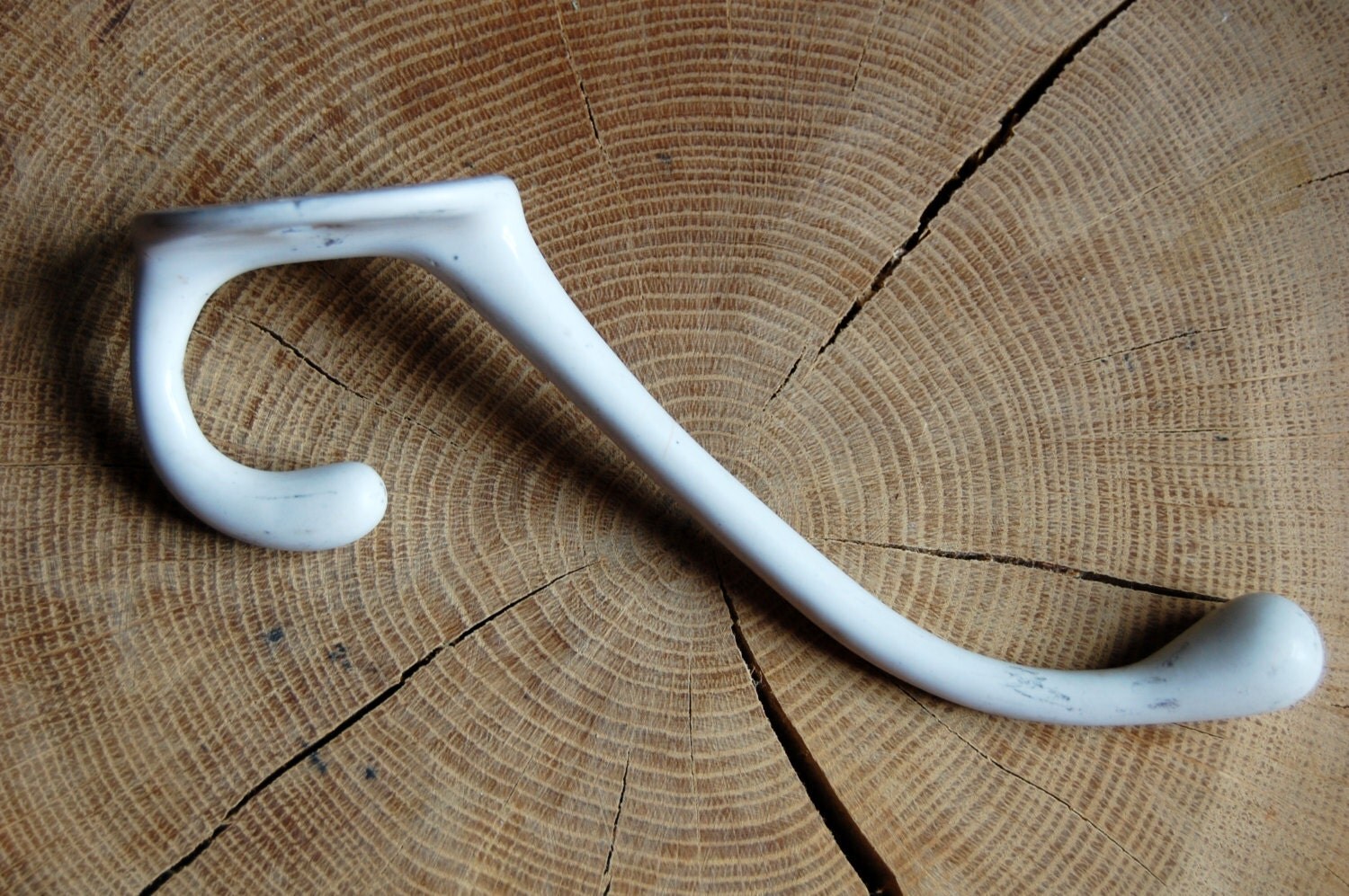 Vintage white enamel towel rack, Dish towel rack, Mid century towel