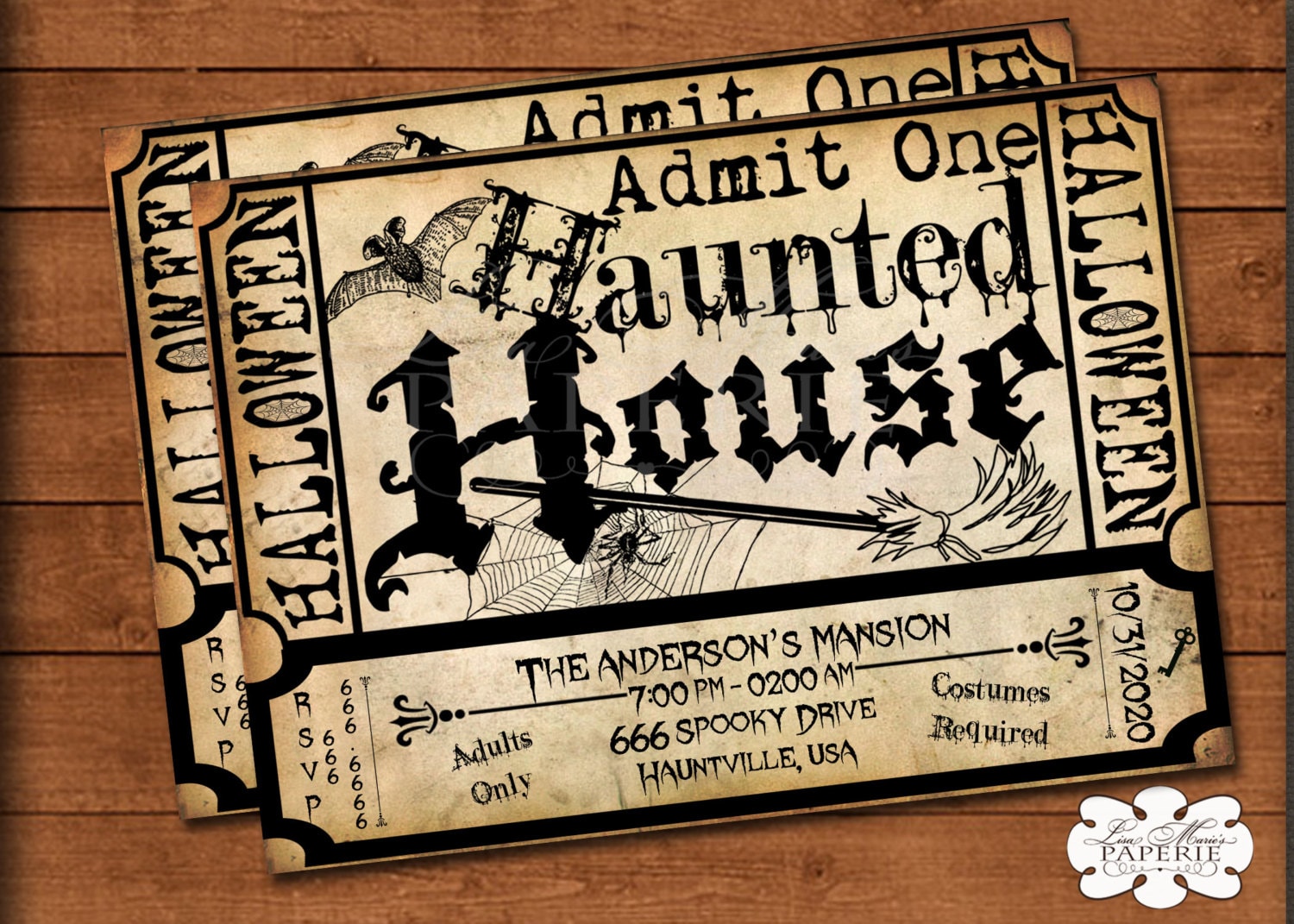 halloween haunted house ticket invitation handmade digital