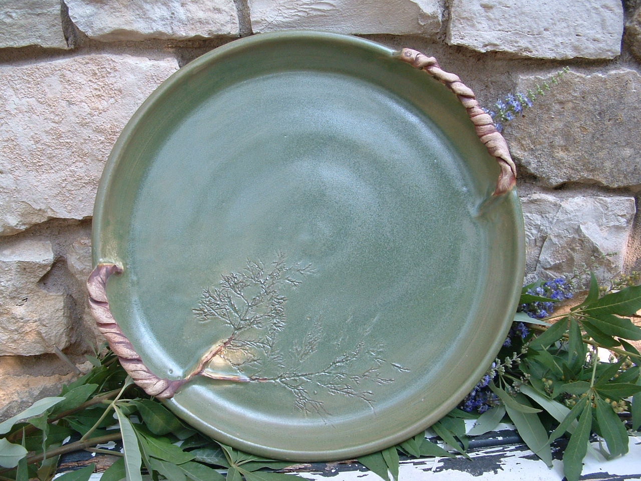 Large stoneware botanical platter