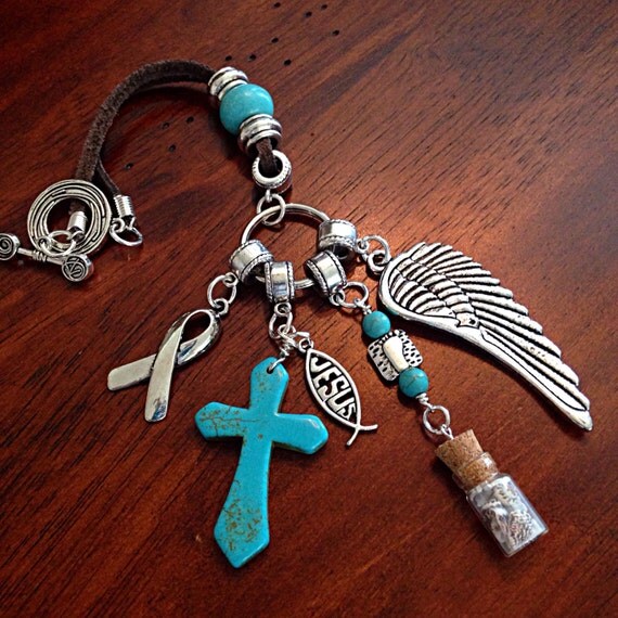 Rearview Mirror Charm, Keychain, Car Accessory, Turquiose Keychain Car