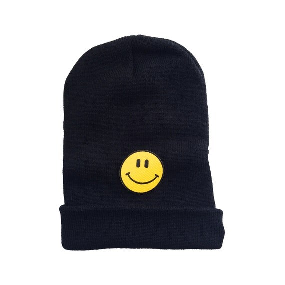 Smiley Beanie Grunge Happy Face Punk 90's by Foxcultvintage