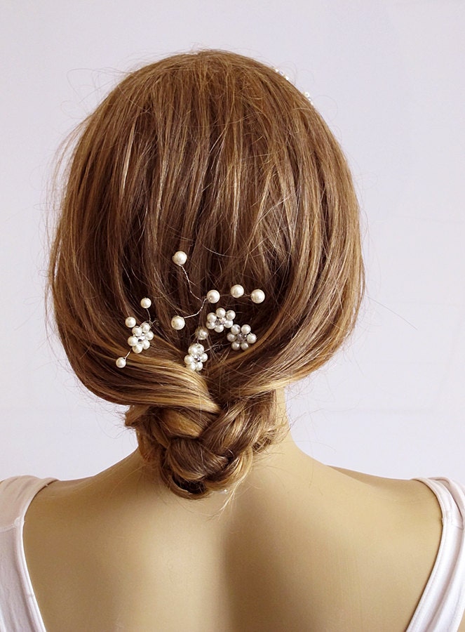 Wedding Hairpin wire pearl hairpin crystal bridal by selenayy
