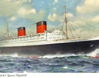 View of Cunard Ocean Liner Queen Elizabeth (Art Prints available in multiple sizes)
