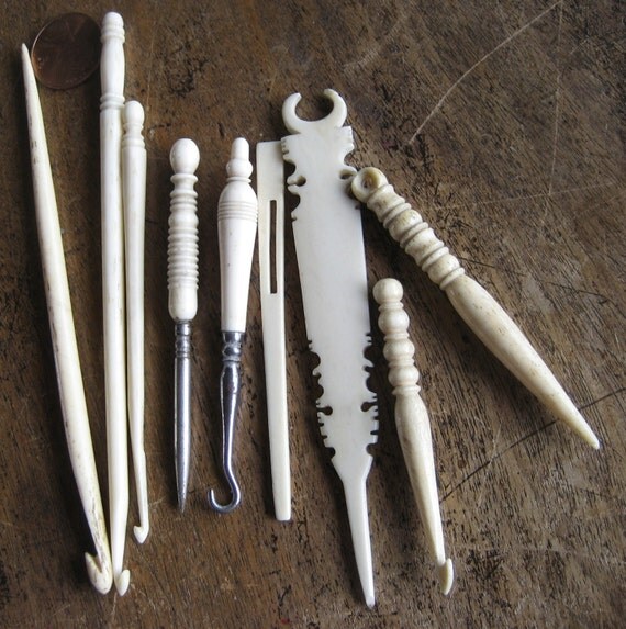 Vintage Crochet Hooks Tatting Awls and Lacemaking Tools.