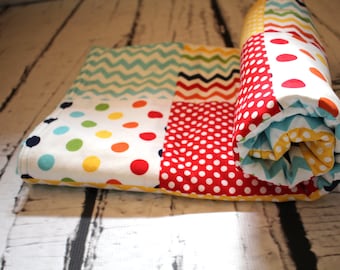 Baby Patchwork Quilt - Baby Quilt - Baby Blanket - Minky Patchwork, Rainbow Baby Quilt, Rainbow Dots, Chevrons, Baby Nursery
