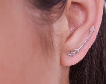 Arrow Ear Crawler earrings Ear climber earrings, ear pin, up the ear jewelry cute Sweep up, sterling Silver fun earrings valentine gift