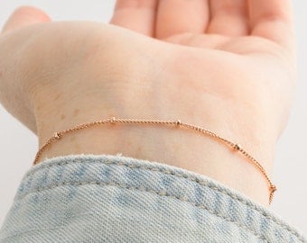 Rose gold bracelet | Thin layering bracelet, Dainty chain bracelet, Beaded rose gold bracelet, Minimalist jewelry, Pink gold bracelet