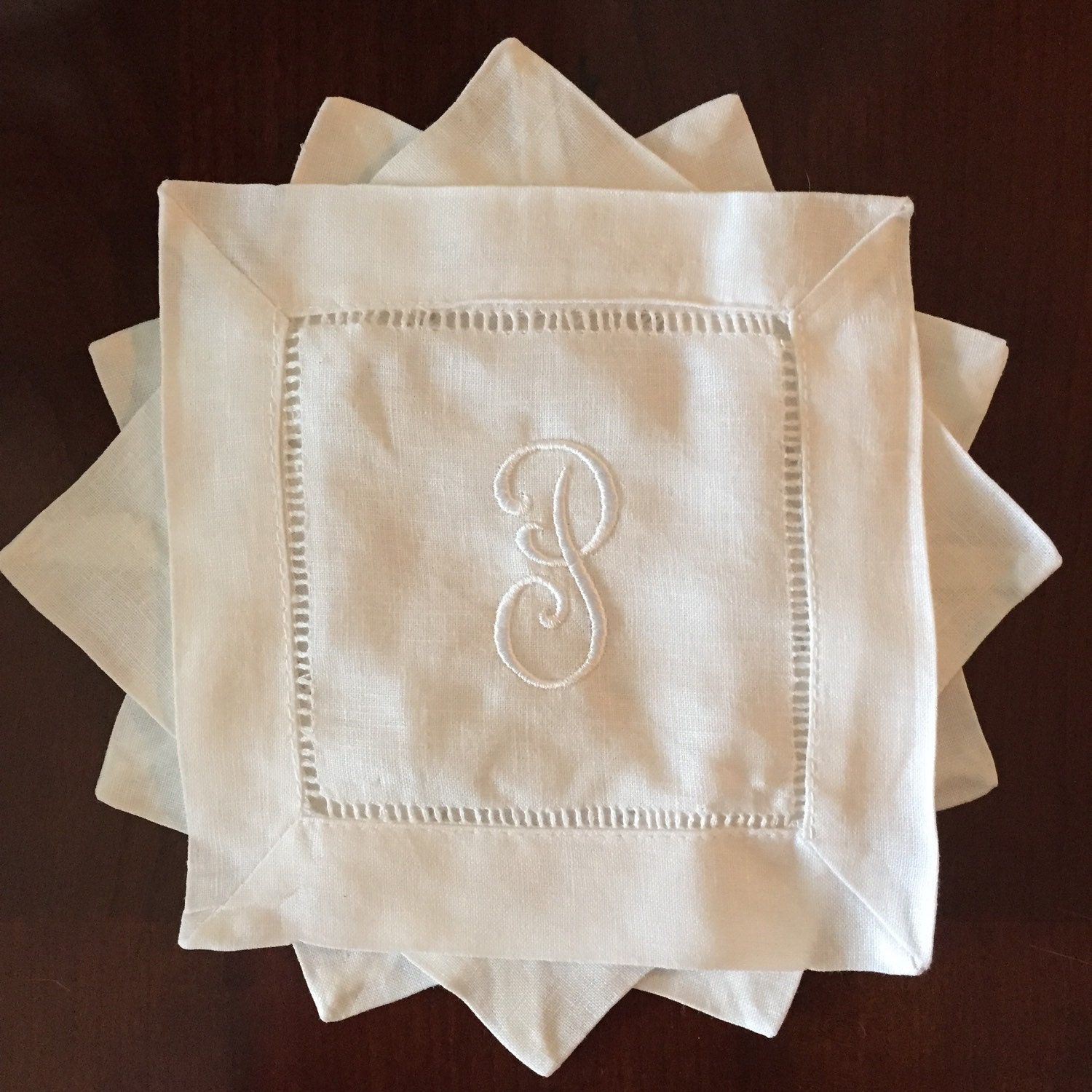 Single Initial White Cocktail Napkin Set of 4