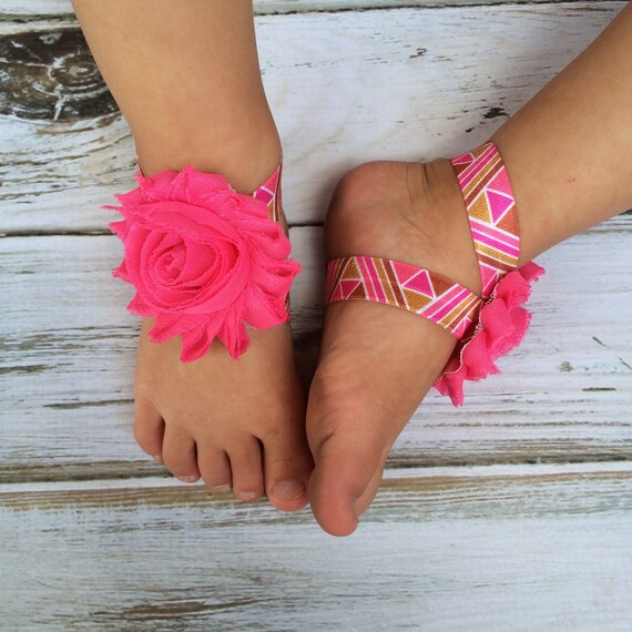 Pink Aztec Barefoot Sandals Hot Pink Shabby Infant