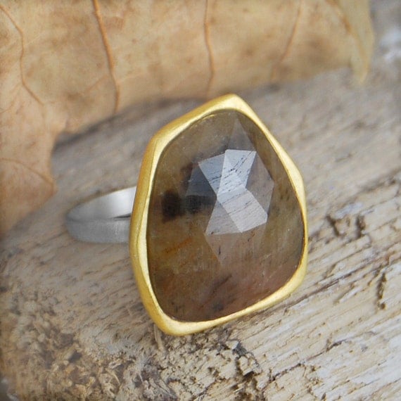 Brown Sapphire Ring Gold Ring Gold Gemstone by EmbersJewelleryShop