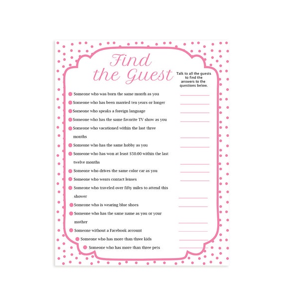 Printable Bridal Shower Game Find the Guest