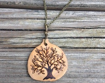 Tree Of Life Wood Burned Necklace