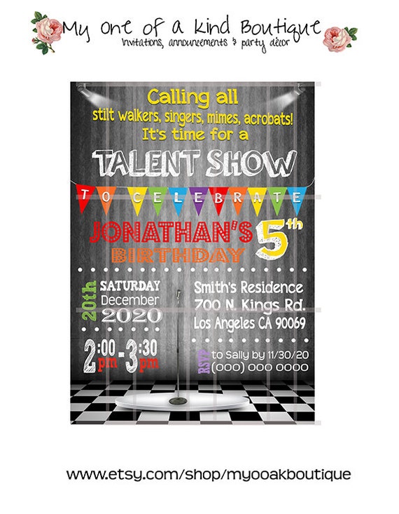 Talent show invitation birthday party bash invite digital