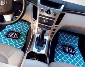 Quatrefoil Pattern Monogrammed Car Mats, New Driver Gift, Cute Car Accessories, Monogrammed Gift, Monogram Car Floor Mats, Monogrammed Gift