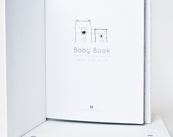 Into the Wild - MODERN BABY BOOK, Mushybooks, Baby Memory Book, Baby Shower Gift, Baby Gift, Baby Shower, Baby Album, Keepsake Baby Book
