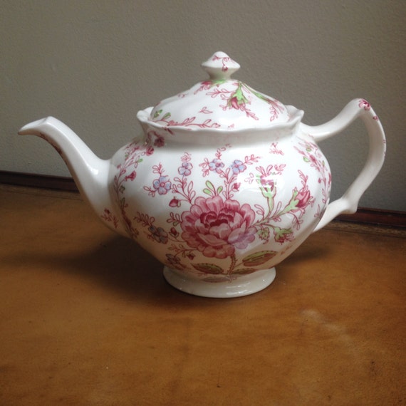 Rose Chintz China Teapot Johnson Brothers by lulusvintagechina