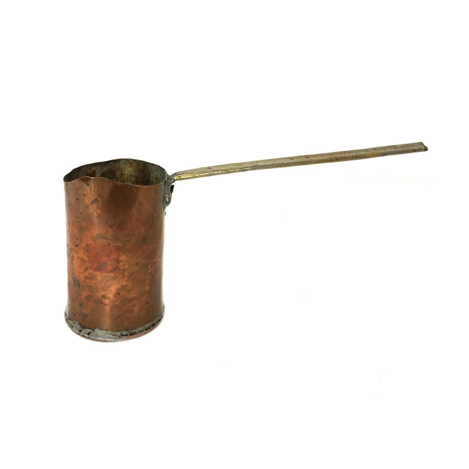 Vintage Copper Ladle with Hammered Texture and Brass Handle