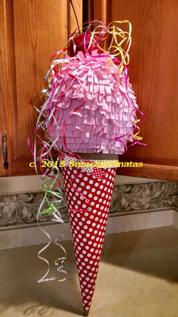 Items similar to Ice cream cone pinata/w cherry, bow, and wrapper