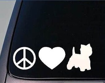 Peace Love Westie Sticker *H123* 8" Vinyl West Highland White Terrier