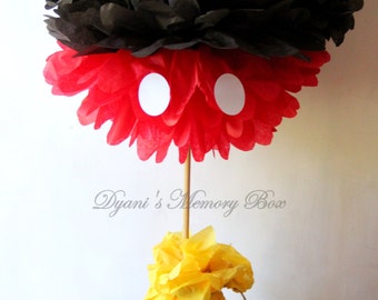 Large Mickey Mouse inspired Tissue Pom pom Centerpiece / Mickey Mouse Birthday Decor