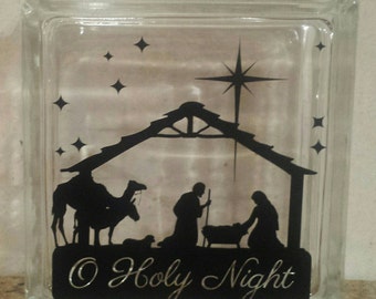 O Holy Night Nativity Scene Decorative Glass Block Decal / Vinyl Inspirational Decal