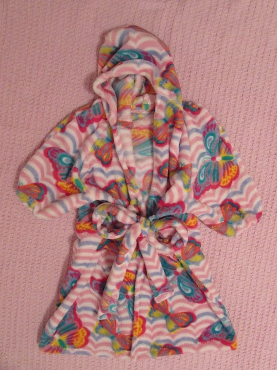 Girls robe / plush / butterfly, owl, skulls, peace, fox, plain black or hot pink plush robe with pockets sizes 2T to 14 girls