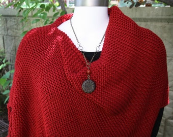 Poncho Warm and Cozy Asymmetric Deep Cranberry Red with Tassels Cape Shawl Wrap