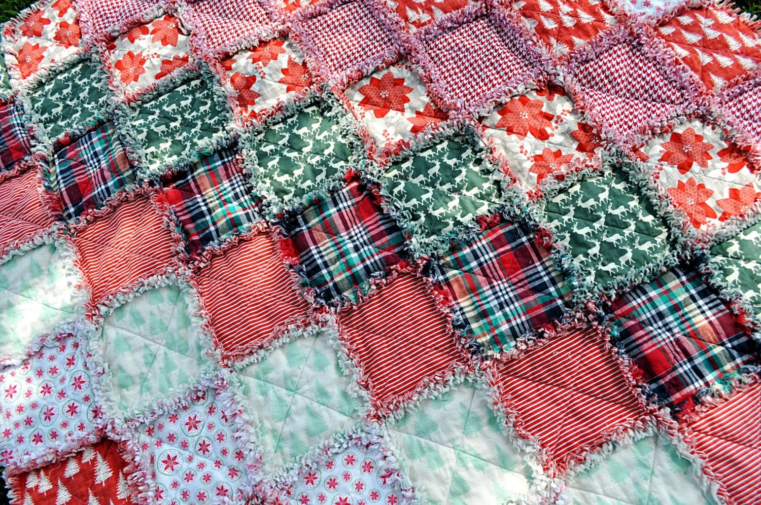 NEW LISTING-Large Christmas Rag Quilt Blanket Featuring