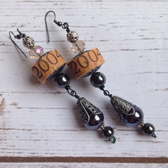 Wine Cork Earrings in Black by TrueVineGifts on Etsy