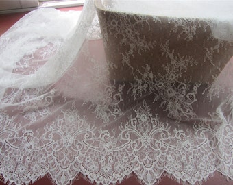 Chantilly Eyelash Lace Trim, Chantilly Lace Fabric, 59 inches Wide for Veil, Dress, Costume, Craft Making, 3 Meter/piece-HJ197