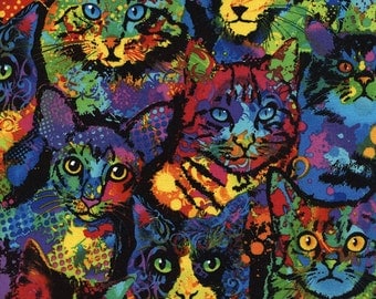 Paint Splatter Cats Fabric Fat Quarter, Third Yard, Half Yard, or By-The-Yard; Timeless Treasures; C4140; Cat Fabric; Novelty Fabric