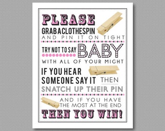 game clothespin printable pink shower baby