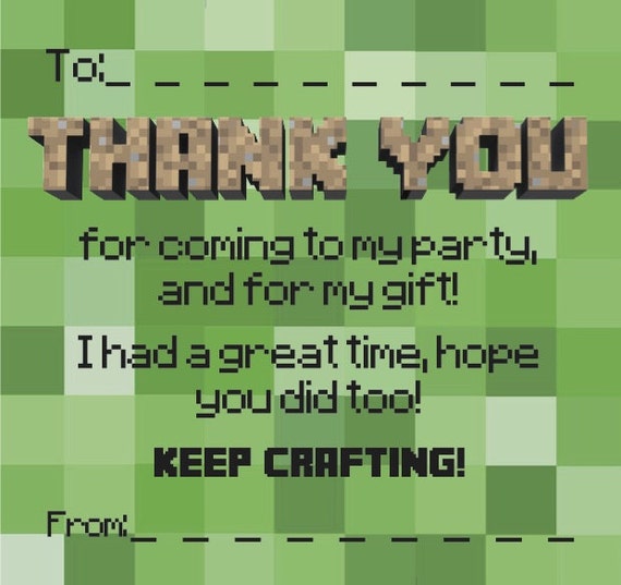 Handmade Minecraft Inspired Thankyou Notes Cards. Duo