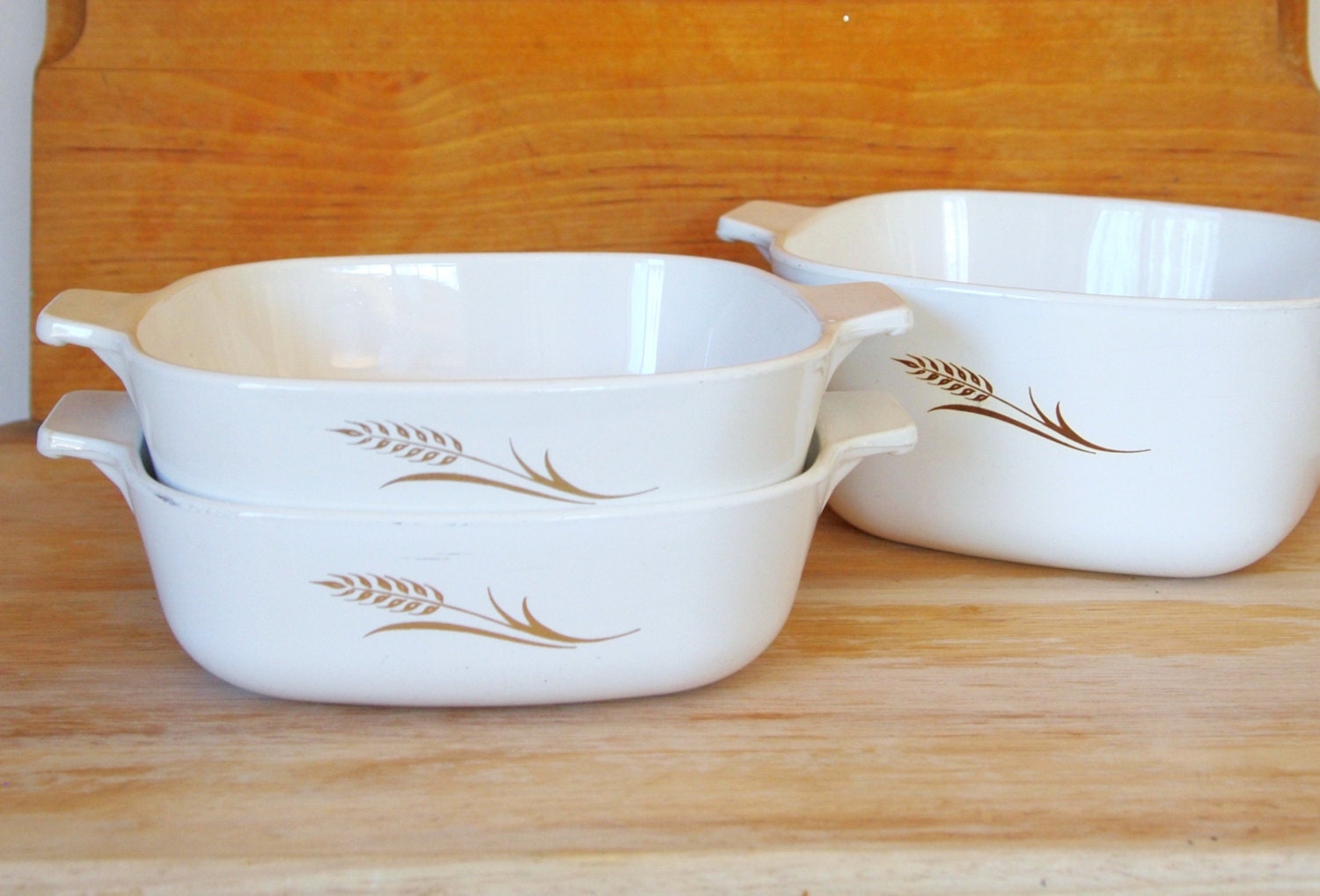 Vintage Corelle Corning Ware Wheat Casserole Baking Dish Set