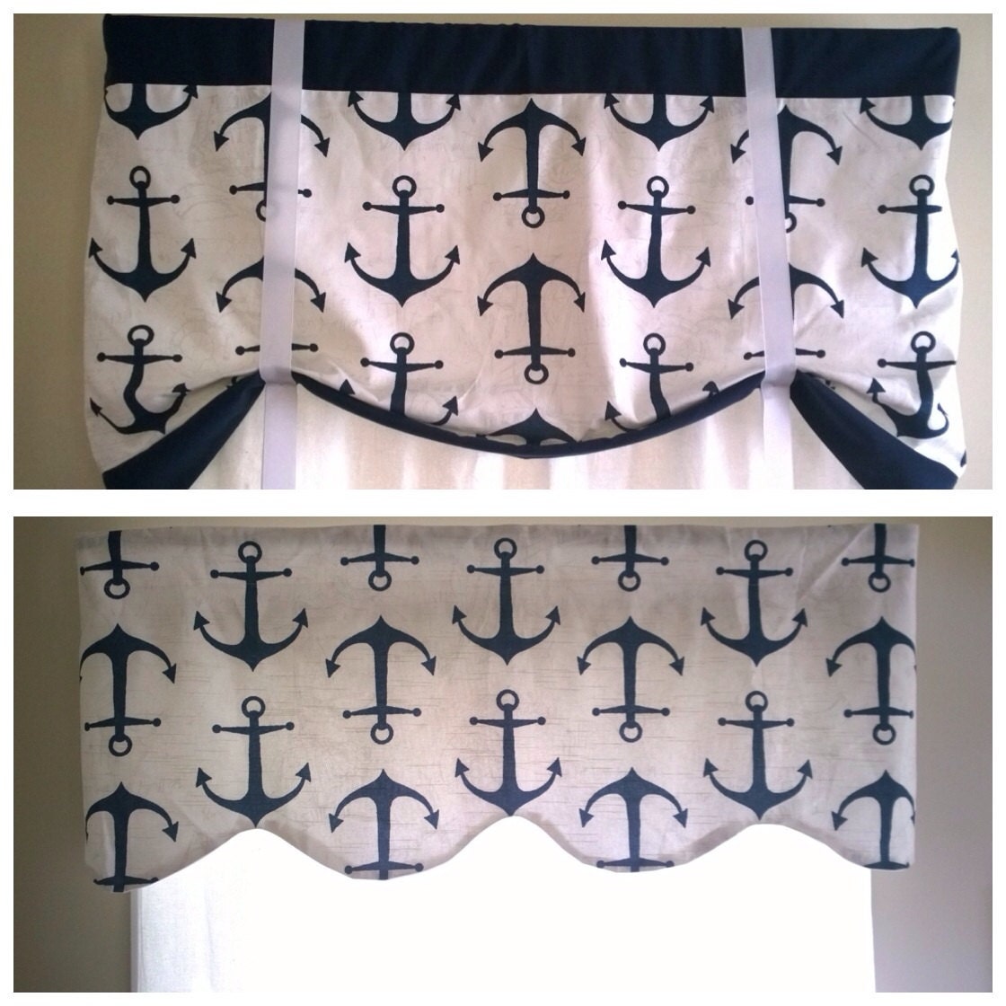 Nautical window valance scalloped and straight valances with