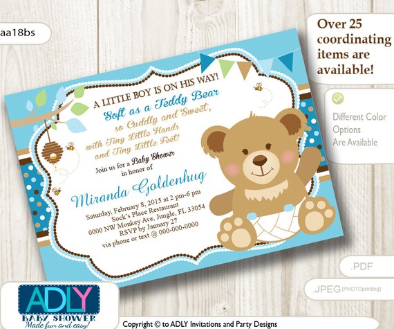 Boy Teddy Bear Baby Shower Invitation card bee and bear soft