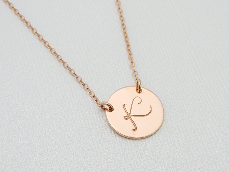 Initial Necklace. 14k Rose Gold Large Disc Necklace.