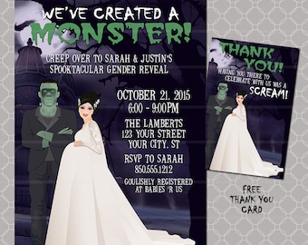 Halloween Baby Shower Invitations / Couples Shower We've Created a Monster / Spooktacular Frankenstein Baby Mommy Spooky Fall Themed